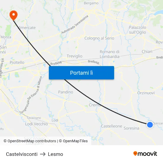 Castelvisconti to Lesmo map