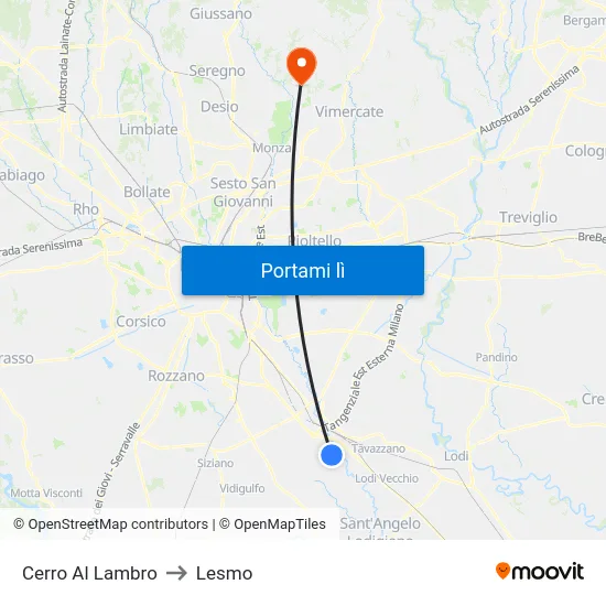 Cerro Al Lambro to Lesmo map