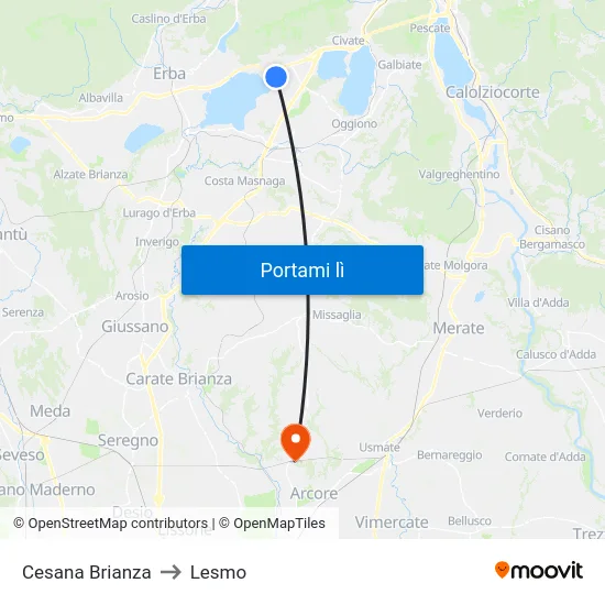 Cesana Brianza to Lesmo map