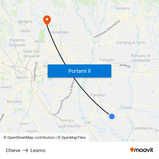 Chieve to Lesmo map