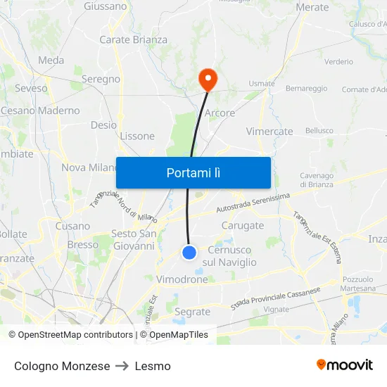 Cologno Monzese to Lesmo map