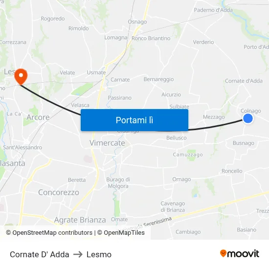 Cornate D' Adda to Lesmo map