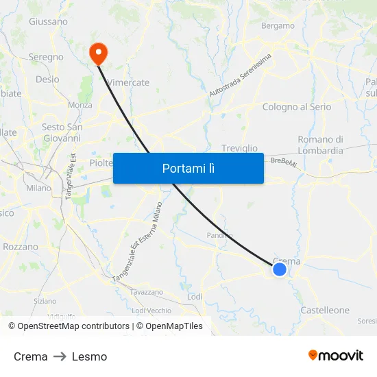 Crema to Lesmo map