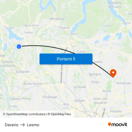 Daverio to Lesmo map