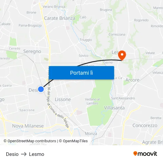 Desio to Lesmo map