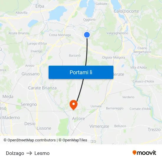 Dolzago to Lesmo map
