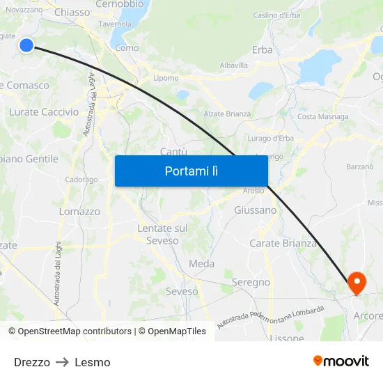 Drezzo to Lesmo map