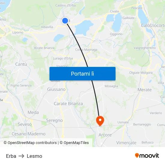 Erba to Lesmo map