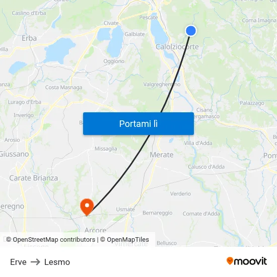 Erve to Lesmo map