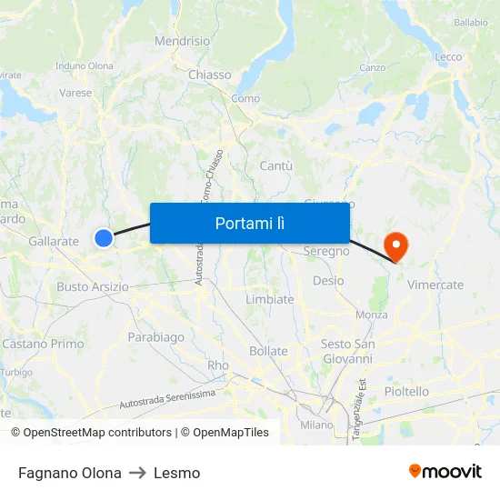 Fagnano Olona to Lesmo map