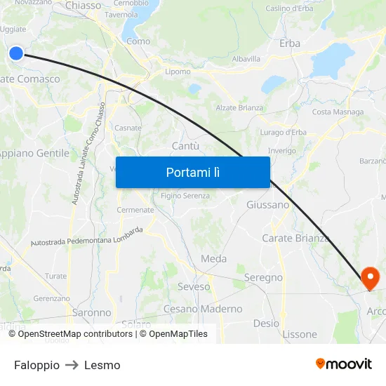 Faloppio to Lesmo map