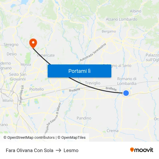 Fara Olivana Con Sola to Lesmo map