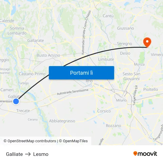 Galliate to Lesmo map