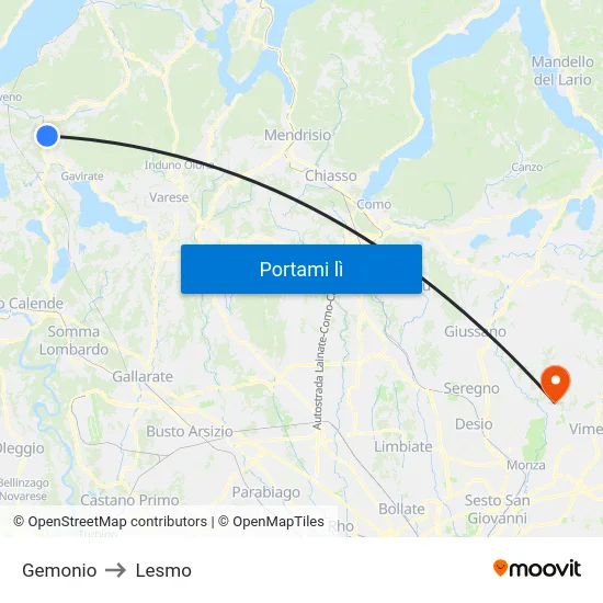 Gemonio to Lesmo map