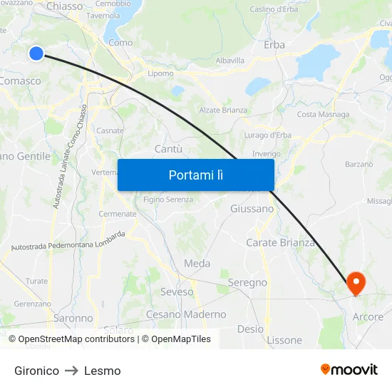 Gironico to Lesmo map