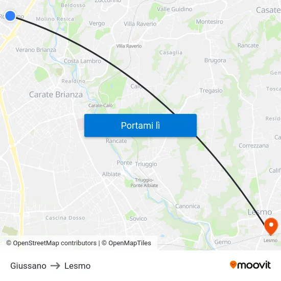 Giussano to Lesmo map