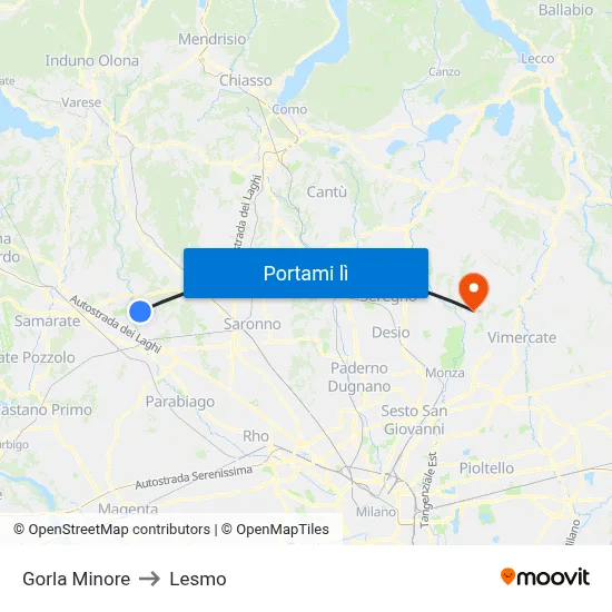 Gorla Minore to Lesmo map