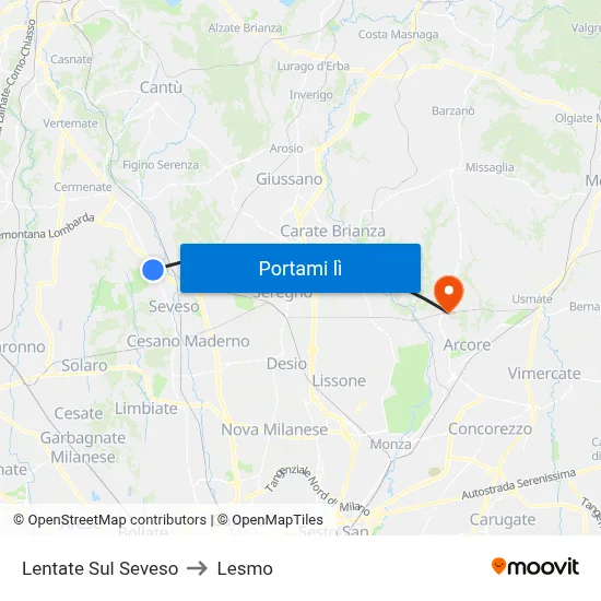 Lentate Sul Seveso to Lesmo map