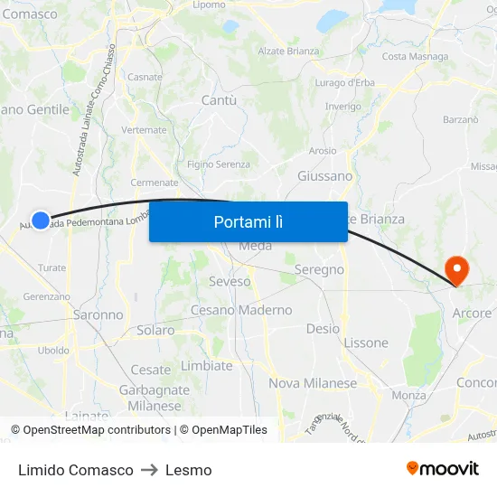 Limido Comasco to Lesmo map