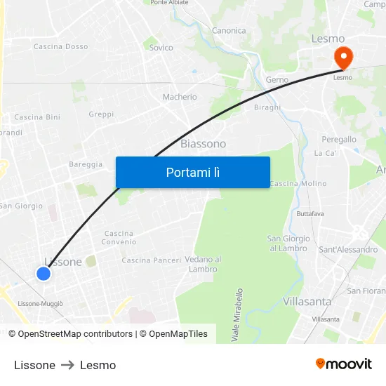 Lissone to Lesmo map