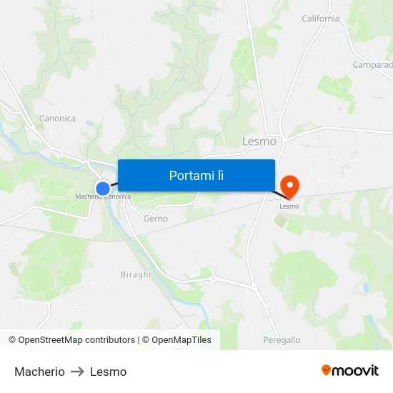 Macherio to Lesmo map