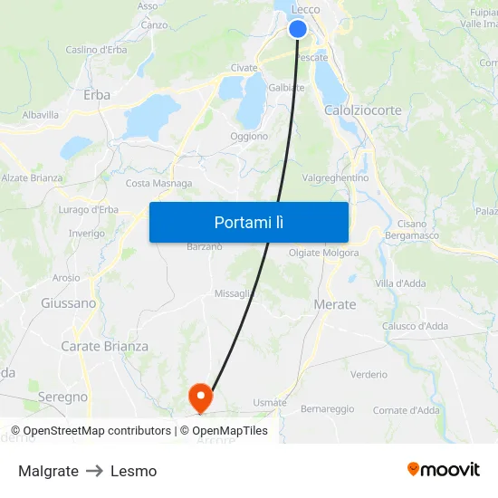 Malgrate to Lesmo map
