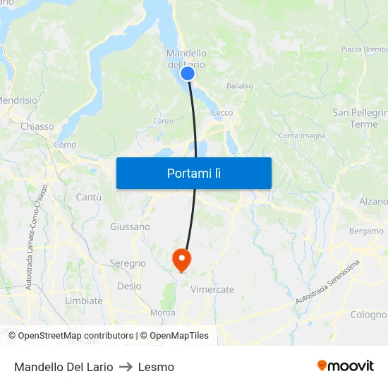 Mandello Del Lario to Lesmo map