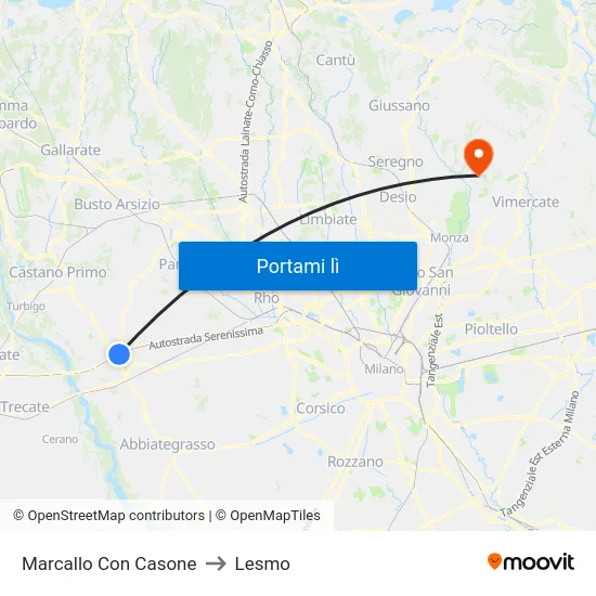 Marcallo Con Casone to Lesmo map