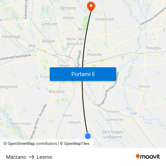 Marzano to Lesmo map