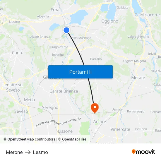 Merone to Lesmo map