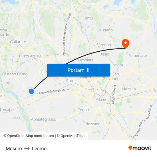 Mesero to Lesmo map