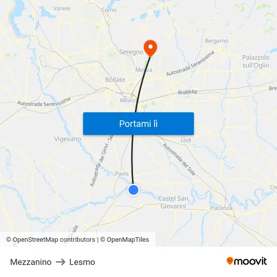 Mezzanino to Lesmo map