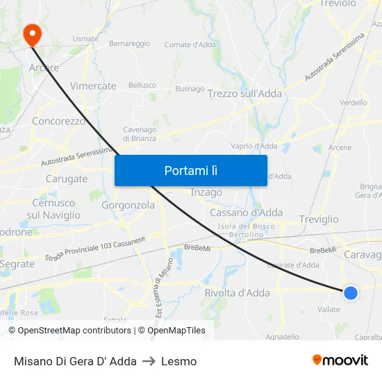 Misano Di Gera D' Adda to Lesmo map
