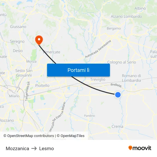 Mozzanica to Lesmo map