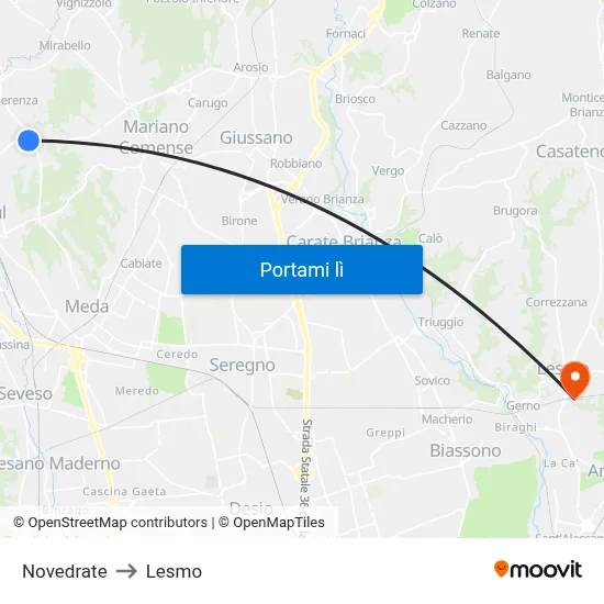 Novedrate to Lesmo map