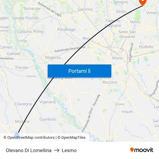 Olevano Di Lomellina to Lesmo map