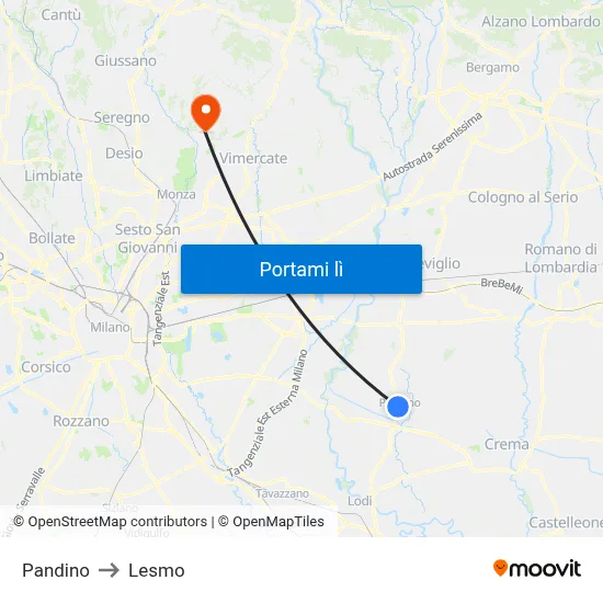 Pandino to Lesmo map