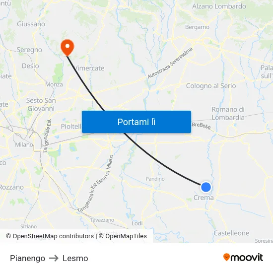 Pianengo to Lesmo map