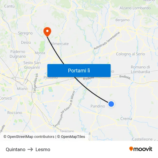 Quintano to Lesmo map