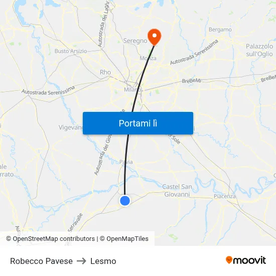 Robecco Pavese to Lesmo map