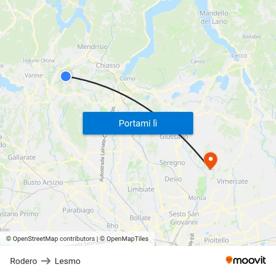 Rodero to Lesmo map