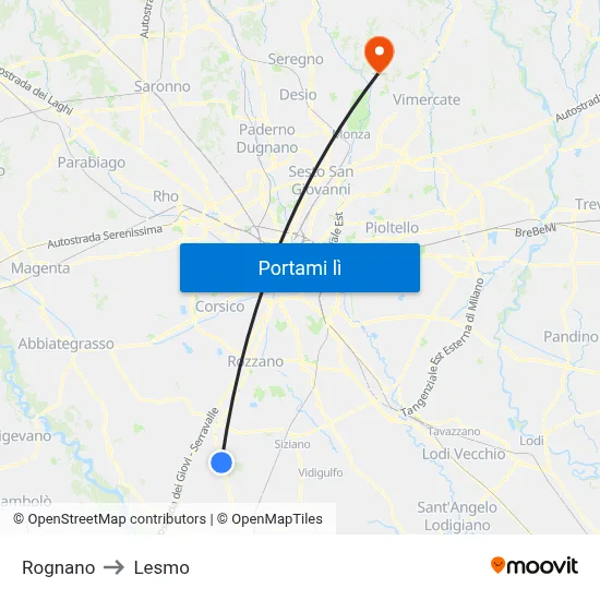 Rognano to Lesmo map