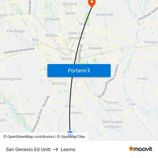 San Genesio Ed Uniti to Lesmo map
