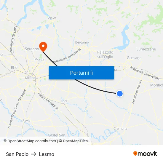 San Paolo to Lesmo map