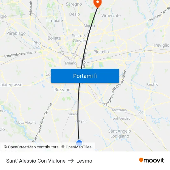 Sant' Alessio Con Vialone to Lesmo map