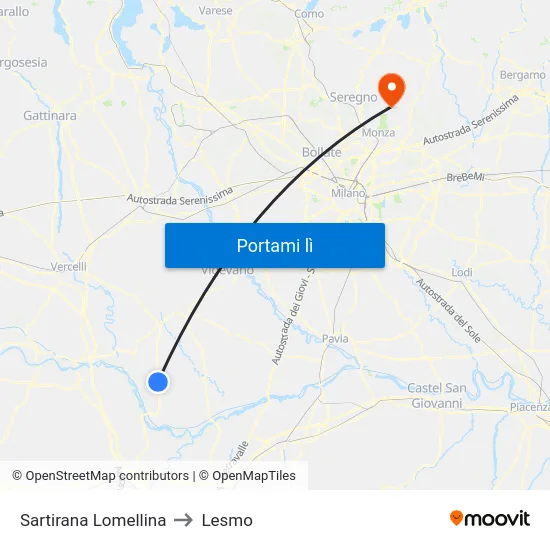 Sartirana Lomellina to Lesmo map