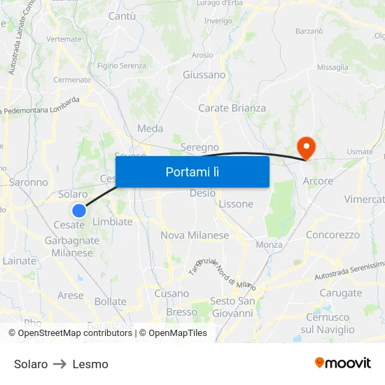 Solaro to Lesmo map