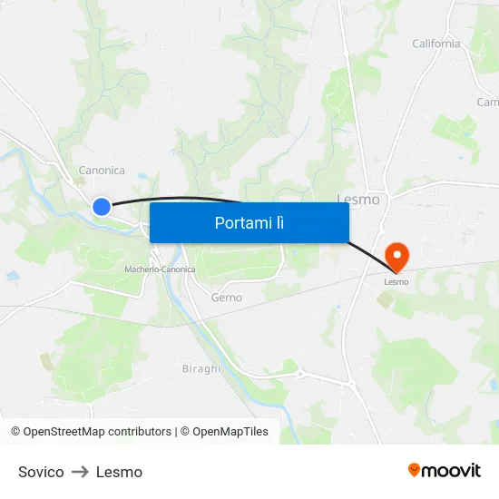 Sovico to Lesmo map