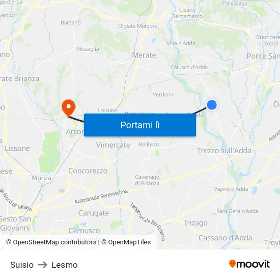 Suisio to Lesmo map