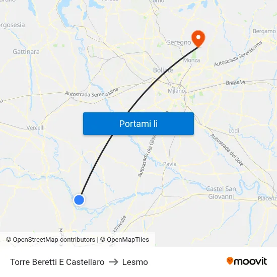 Torre Beretti E Castellaro to Lesmo map